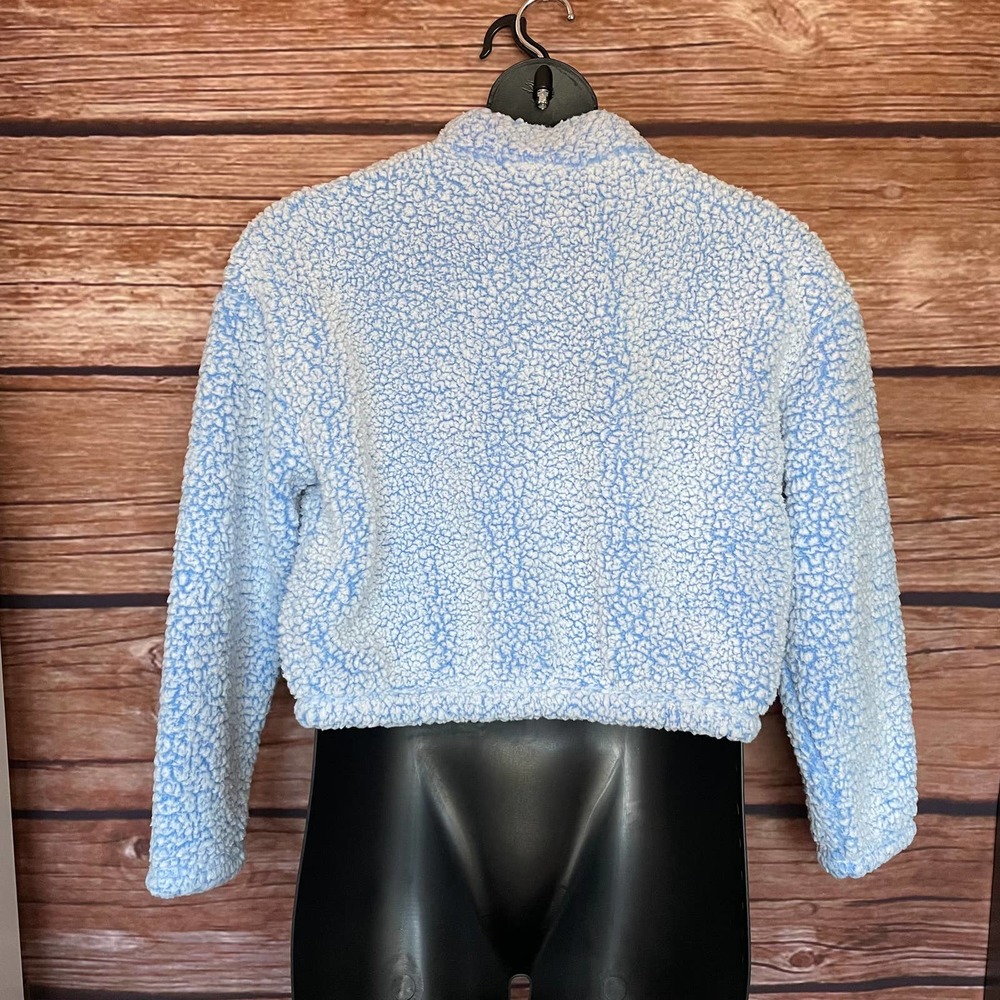 Oversized Cropped Teddy Sweater M PACSUN Pullover Long Sleeve Light Blue Soft - Picture 2 of 10